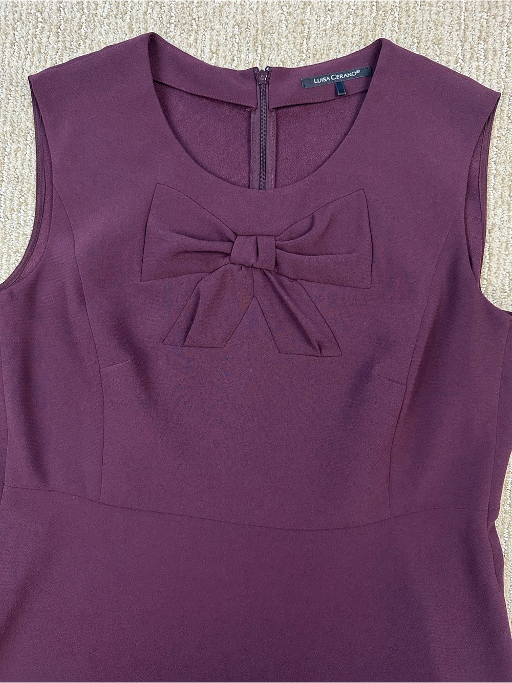 Luisa Cerano Burgundy Bow Front Peplum Blouse | Elegant Quiet Luxury Top Sz 10